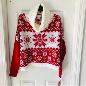 NWT chunky knit cowl neck fair isle wool blend snowflake winter sweater SZ XS